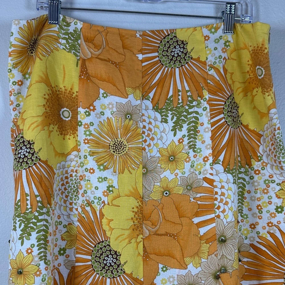 Evelyn Sunshine Floral Beaded A-Line Linen Blend Skirt Retro Vintage Style Sz 14 - Picture 3 of 8